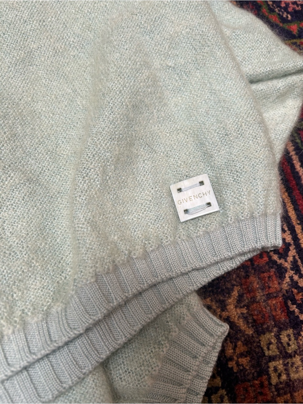 Vintage Givenchy Mohair Blend V-Neck Sweater in Seafoam Green